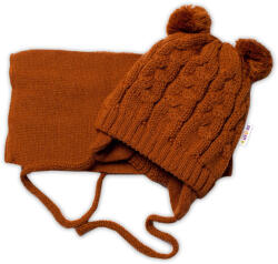 Baby Nellys Iarna tricotate copil pălărie cu eșarfă TEDDY - maro cu tam-tam-uri, vel. 62/68