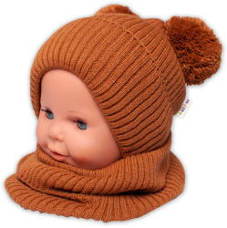 Baby Nellys Iarna tricotate pălărie + batistă - maro cu tam-tam-uri