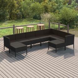 vidaXL Set mobilier de grădină cu perne, 9 piese, negru, poliratan (3094433) - comfy
