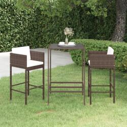 vidaXL Set mobilier bar de grădină, cu perne, 3 piese, maro, poliratan (3094786) - comfy