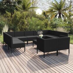 vidaXL Set mobilier de grădină cu perne, 12 piese, negru, poliratan (3094621) - comfy
