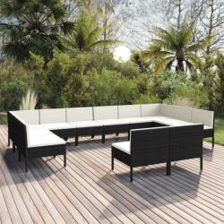 vidaXL Set mobilier de grădină cu perne, 12 piese, negru, poliratan (3094612) - comfy