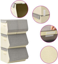 vidaXL Set cutii depozitare stivuibile, 4 buc. , gri și crem, țesătură (332901) - comfy