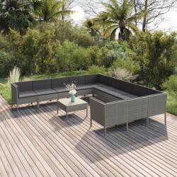 vidaXL Set mobilier de grădină cu perne, 12 piese, gri, poliratan (3094502) - comfy