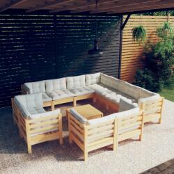 vidaXL Set mobilier grădină cu perne crem, 12 piese, lemn masiv de pin (3096941) - comfy