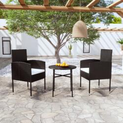 vidaXL Set mobilier de grădină, 3 piese, negru, poliratan (3098035)