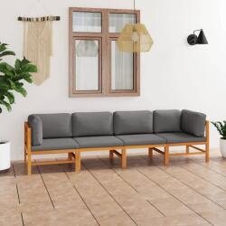 vidaXL Canapea de grădină 4 locuri cu perne gri din lemn masiv de tec (3087211) - comfy