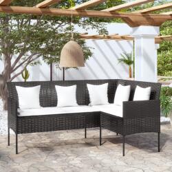 vidaXL Canapea de grădină în forma L, cu perne, negru, poliratan (318584) - comfy