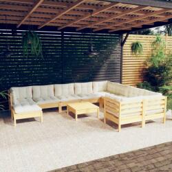 vidaXL Set mobilier grădină cu perne crem, 11 piese, lemn de pin (3097037) - comfy