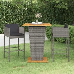 vidaXL Set mobilier bar de grădină, cu perne, 3 piese, gri, poliratan (3094803) - comfy