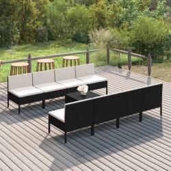 vidaXL Set mobilier de grădină cu perne, 9 piese, negru, poliratan (3094332) - comfy