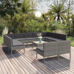 vidaXL Set mobilier de grădină cu perne, 12 piese, gri, poliratan (3094610) - comfy