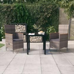 vidaXL Set mobilier de grădină, cu perne, 3 piese, gri (3099431)
