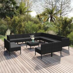 vidaXL Set mobilier de grădină cu perne, 14 piese, negru, poliratan (3094489) - comfy