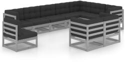 vidaXL Set mobilier de grădină cu perne, 10 piese, gri, lemn masiv pin (3076866) - comfy