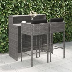 vidaXL Set mobilier bar de grădină, cu perne, 3 piese, gri, poliratan (3094808) - comfy