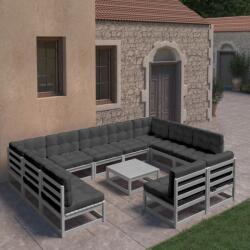 vidaXL Set mobilier de grădină cu perne, 12 piese, gri, lemn masiv pin (3077231)