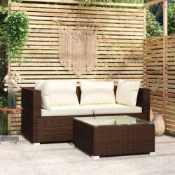 vidaXL Set mobilier de grădină cu perne, 3 piese, maro, poliratan (317499) - comfy
