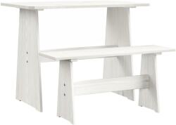 vidaXL Masă de bucătărie cu bancă, alb, lemn masiv de pin (327251) - comfy