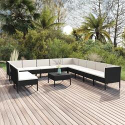 vidaXL Set mobilier de grădină cu perne, 12 piese, negru, poliratan (3094476) - comfy