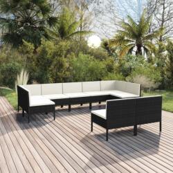 vidaXL Set mobilier de grădină cu perne, 9 piese, negru, poliratan (3094604) - comfy