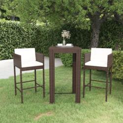 vidaXL Set mobilier bar de grădină, cu perne, 3 piese, maro, poliratan (3094777) - comfy