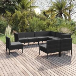 vidaXL Set mobilier de grădină cu perne, 9 piese, negru, poliratan (3094449) - comfy