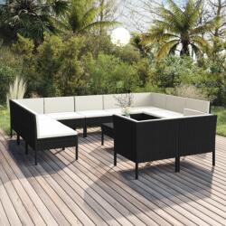 vidaXL Set mobilier de grădină cu perne, 12 piese, negru, poliratan (3094620) - comfy