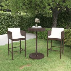 vidaXL Set mobilier bar de grădină, cu perne, 3 piese, maro, poliratan (3094771) - comfy