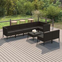 vidaXL Set mobilier de grădină cu perne, 9 piese, negru, poliratan (3094397) - comfy