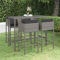 vidaXL Set mobilier bar de grădină cu perne, 5 piese, gri, poliratan (3094794) - comfy