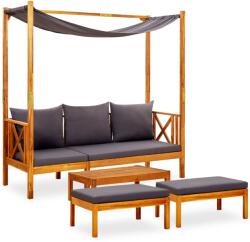 vidaXL Bancă de grădină cu masă şi taburete, lemn masiv de acacia (3058010) - comfy