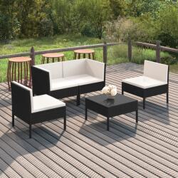 vidaXL Set mobilier de grădină cu perne, 5 piese, negru, poliratan (3094340) - comfy
