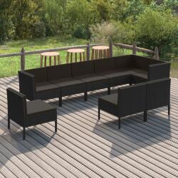vidaXL Set mobilier de grădină cu perne, 9 piese, negru, poliratan (3094405) - comfy