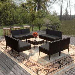 vidaXL Set mobilier de grădină cu perne, 9 piese, negru, poliratan (3094317) - comfy