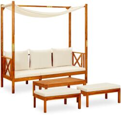 vidaXL Bancă de grădină cu masă şi taburete, lemn masiv de acacia (3058008) - comfy