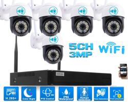 5 Kamerás Kültéri Wifi forgatható megfigyelő rendszer 3MP, 8 csatornás ONVIF NVR, színes éjszakai látás, H. 265+