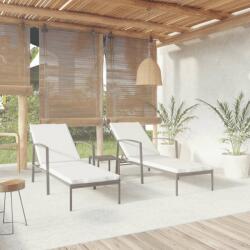 vidaXL 2 db polyrattan napozóágy asztallal fekete (317638)
