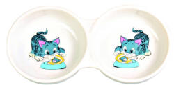 TRIXIE Ceramic Double Bowl - kerámia dupla tál (fehér, mintás) rövid orrú macskák részére (2x0, 15l /Ø11cm)