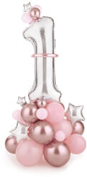 PartyDeco Buchet de baloane - Prima aniversare roz