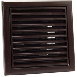 Dalap Műanyag szellőzőrács rovarhálóval, fix zsaluval 154x154 mm és 100 mm-es karimával, barna (9706)