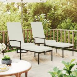 vidaXL 2 db fekete polyrattan napozóágy lábtartóval (317632)
