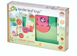 Tender Leaf Cuburi din lemn, Tender Leaf Toys, cu ilustratii de pepiniera, 15 piese
