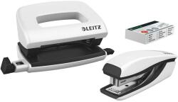 Leitz Tűzőgép és lyukasztó szett, 10 lap, fém, LEITZ „Wow Mini, fehér (E55612001)