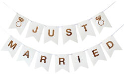 Esküvői banner - Just Married gyűrűkkel