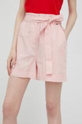 Pepe Jeans pantaloni scurți din amestec de in Muriel femei, culoarea roz, neted, high waist PPYY-SZD0LH_03X