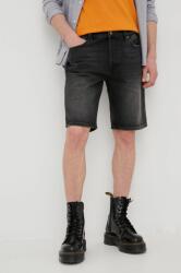 Superdry pantaloni scurti jeans barbati, culoarea negru PPYY-SZM0RJ_99X