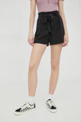 Superdry pantaloni scurti femei, culoarea negru, neted, high waist PPYY-SZD0ON_99X