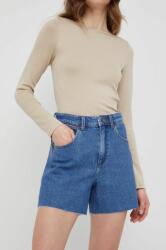Wrangler pantaloni scurti jeans femei, culoarea albastru marin, neted, high waist PPYY-SZD0T7_59X