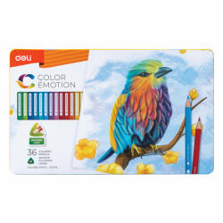 Deli Színes ceruzakészlet, háromszögletű, fémdobozos, DELI "Color Emotion", 36 különböző szín (DEC00235) (DEC00235)